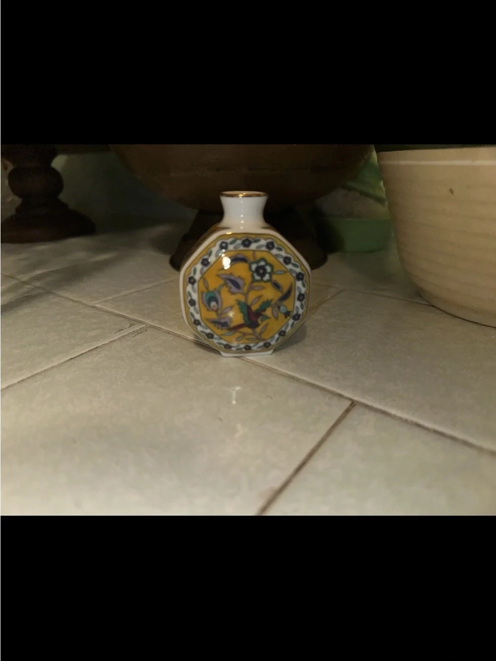 Yellow Floral Octagonal Mini Vase